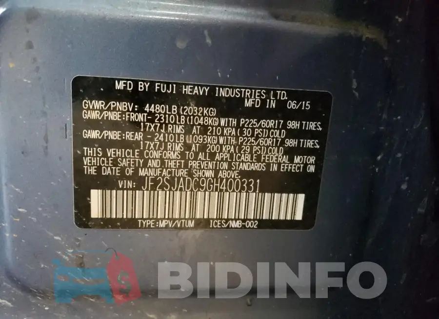 JF2SJADC9GH400331 Photo# 12