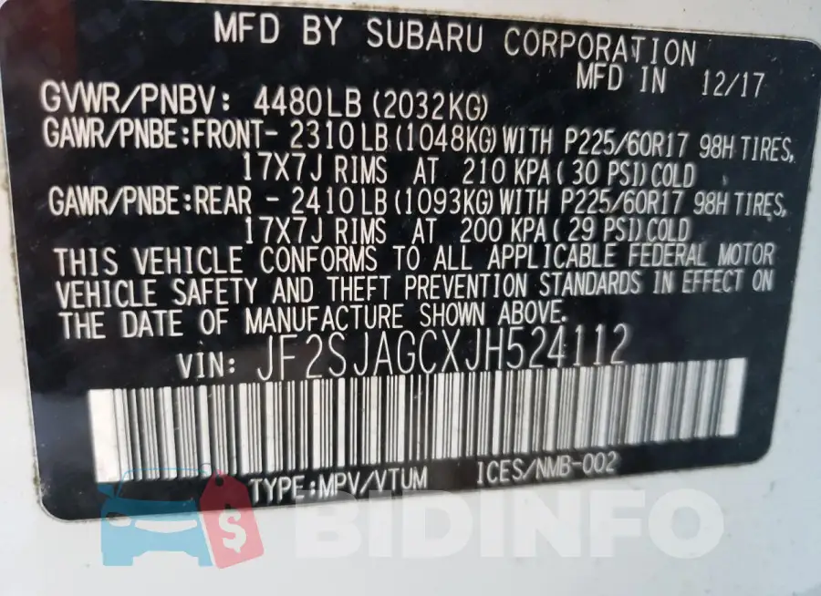 JF2SJAGCXJH524112 Photo# 13