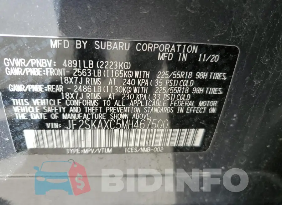 JF2SKAXC5MH467500 Photo# 13