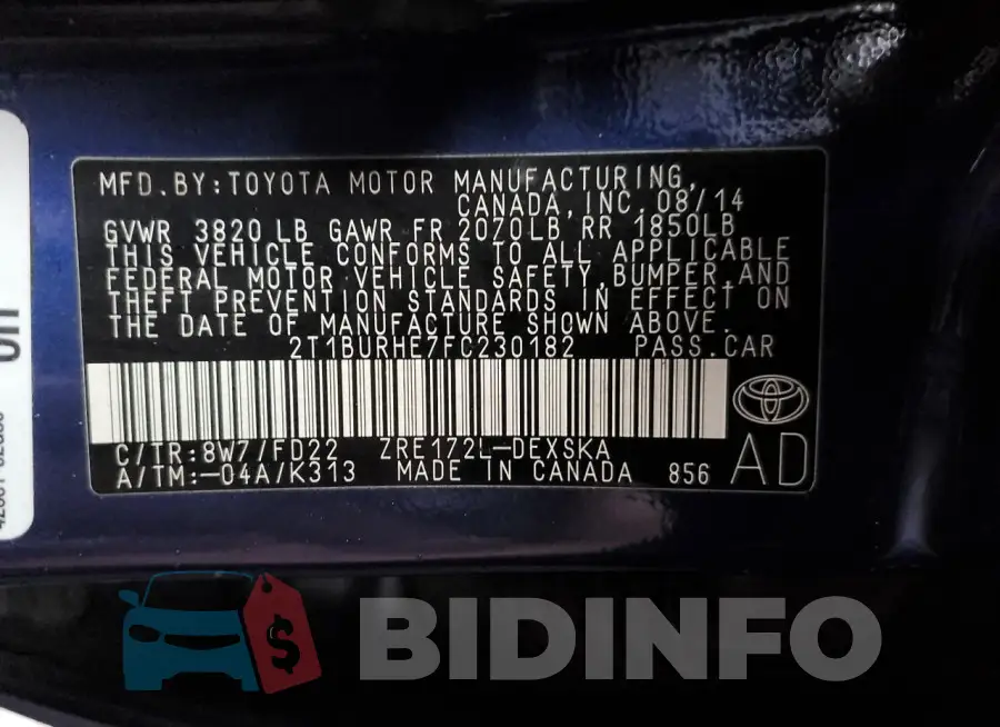 2T1BURHE7FC230182 Photo# 12