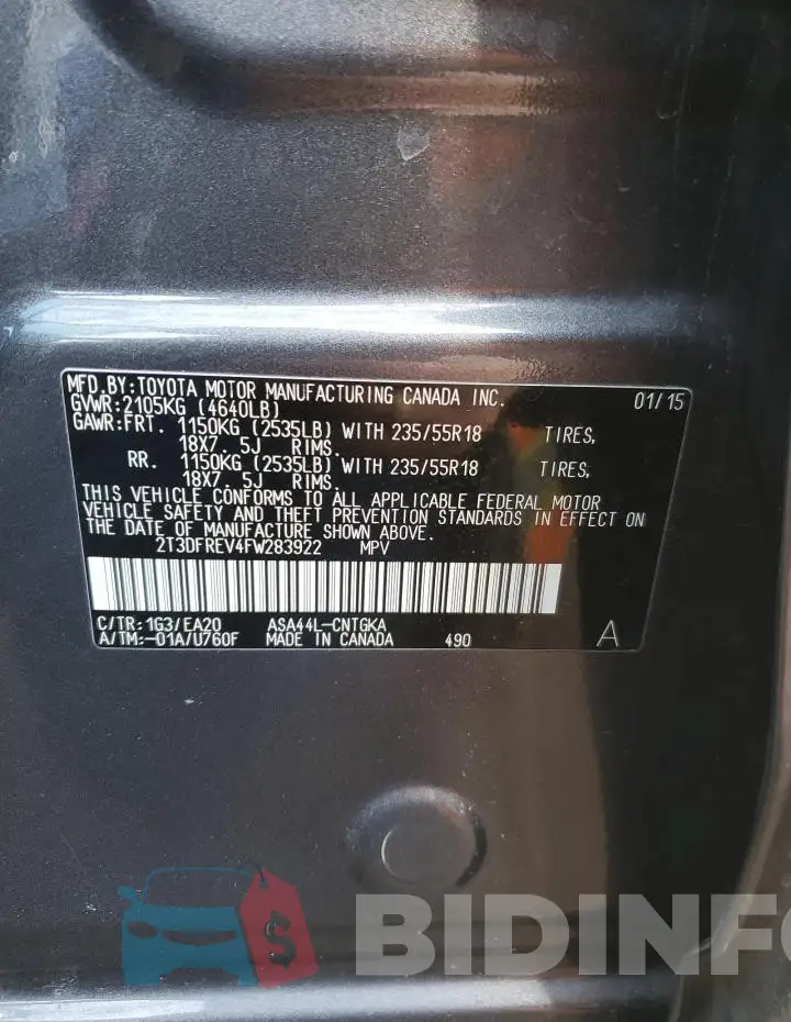 2T3DFREV4FW283922 Photo# 13