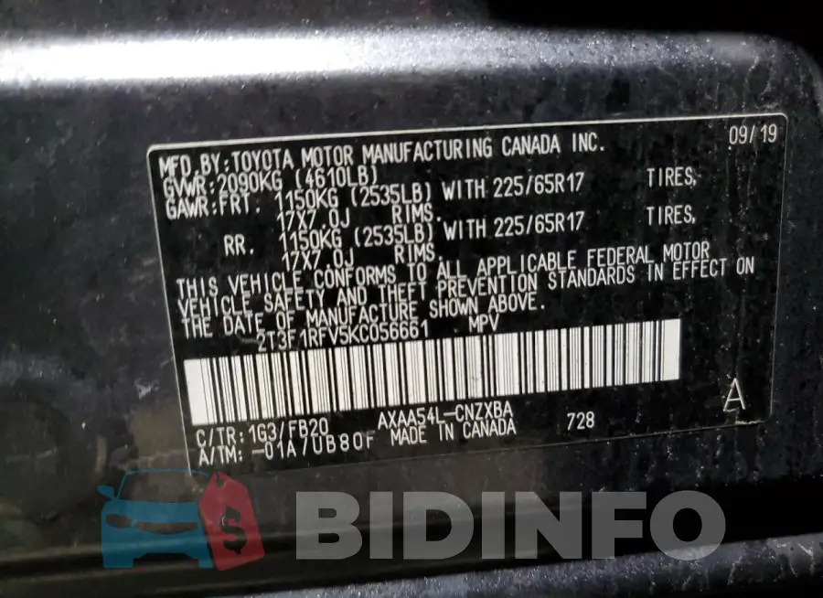 2T3F1RFV5KC056661 Photo# 13