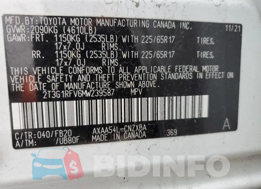 2T3G1RFV6MW239587 Photo# 14