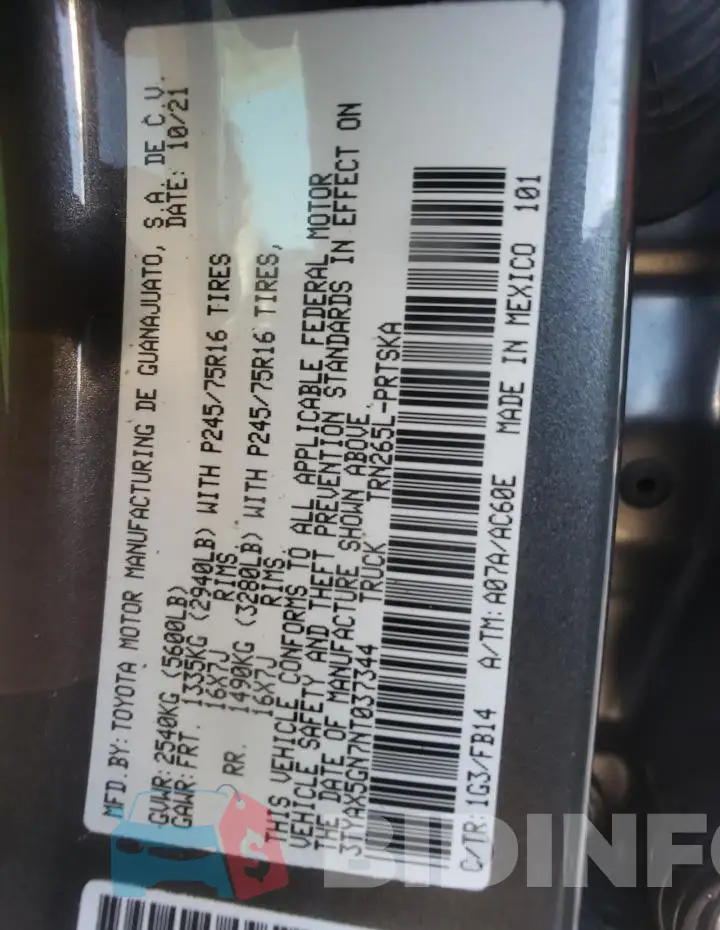3TYAX5GN7NT037344 Photo# 12