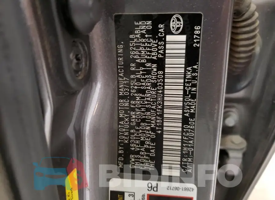 4T1BF1FK3HU403508 Photo# 12