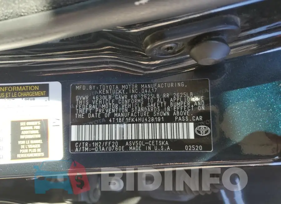 4T1BF1FK4HU428191 Photo# 12