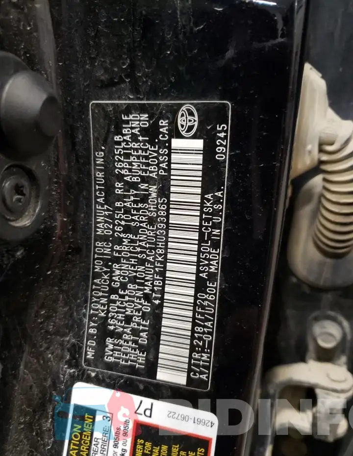 4T1BF1FK8HU393865 Photo# 12