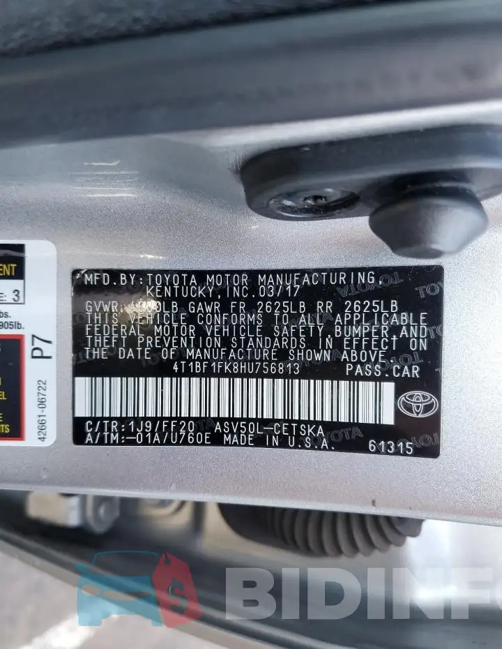 4T1BF1FK8HU756813 Photo# 12