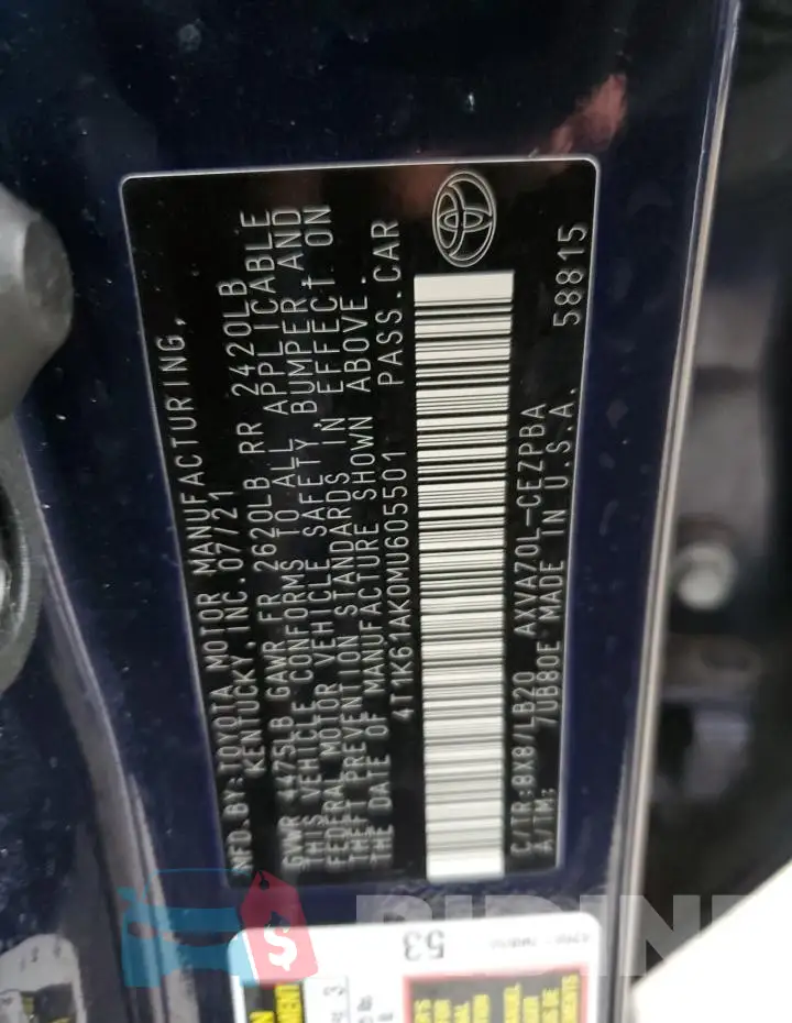 4T1K61AK0MU605501 Photo# 13