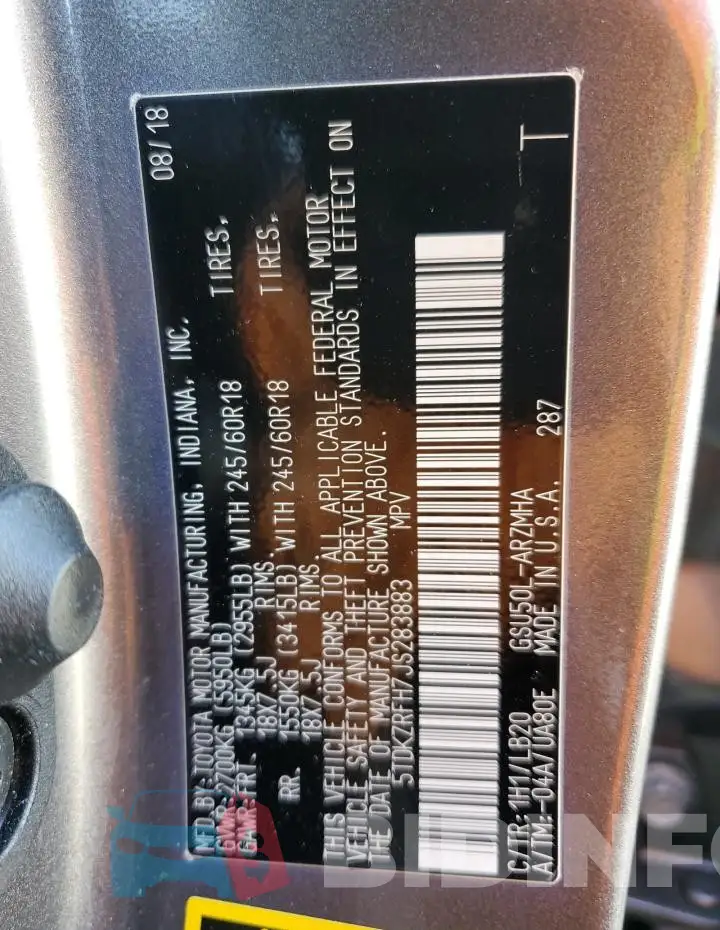5TDKZRFH7JS283883 Photo# 13