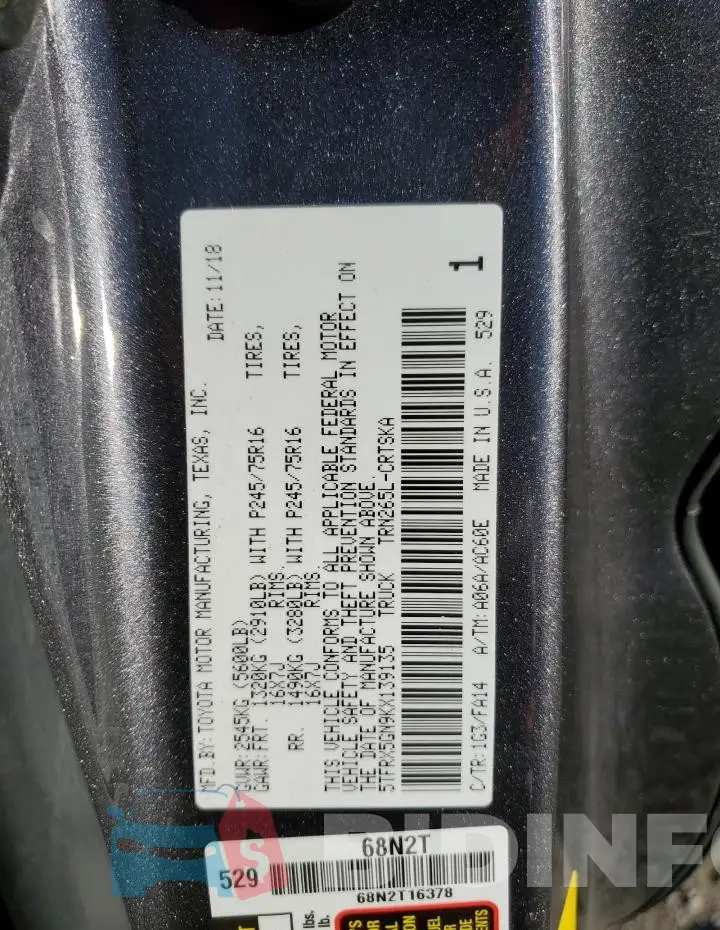 5TFRX5GN9KX139135 Photo# 12