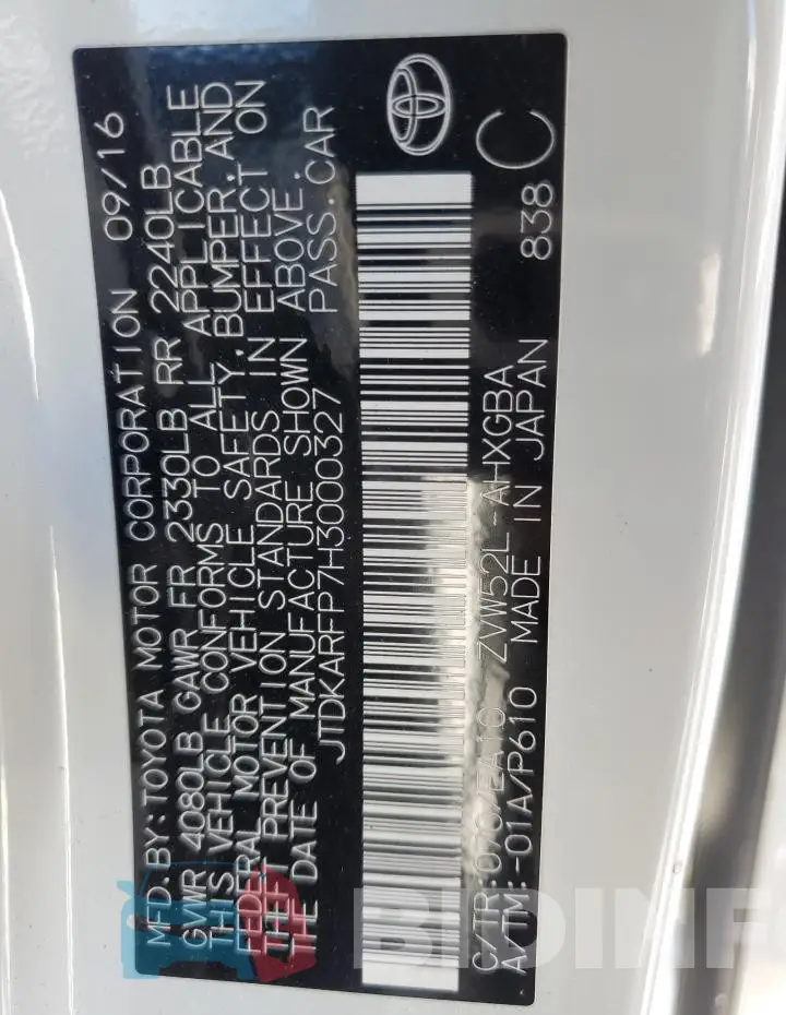 JTDKARFP7H3000327 Photo# 13