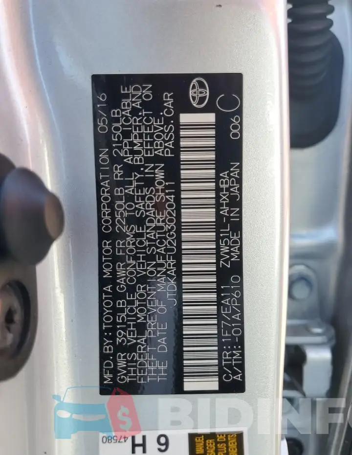 JTDKARFU2G3020411 Photo# 12