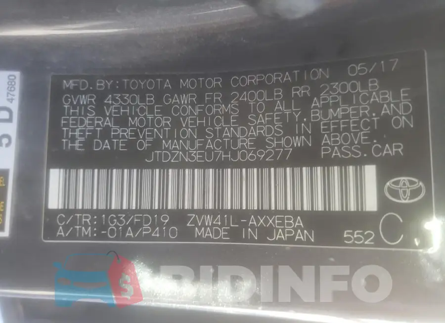 JTDZN3EU7HJ069277 Photo# 12