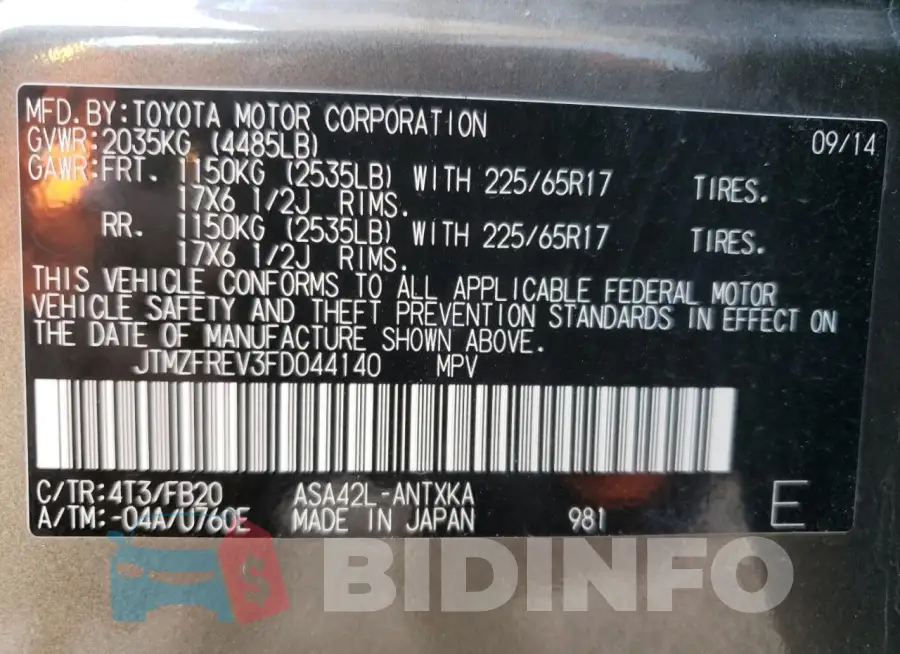 JTMZFREV3FD044140 Photo# 14
