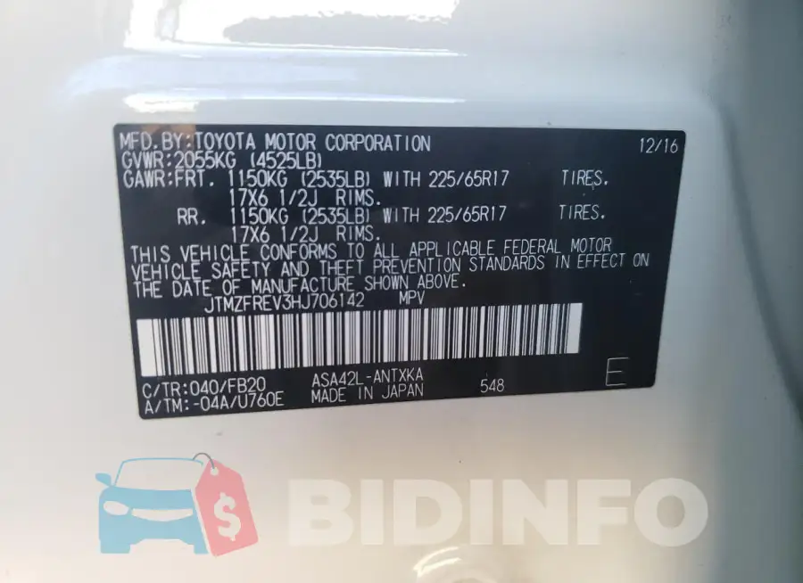 JTMZFREV3HJ706142 Photo# 12