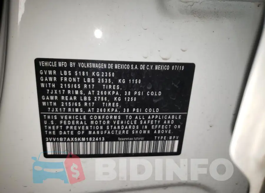 3VV1B7AX5KM182413 Photo# 14