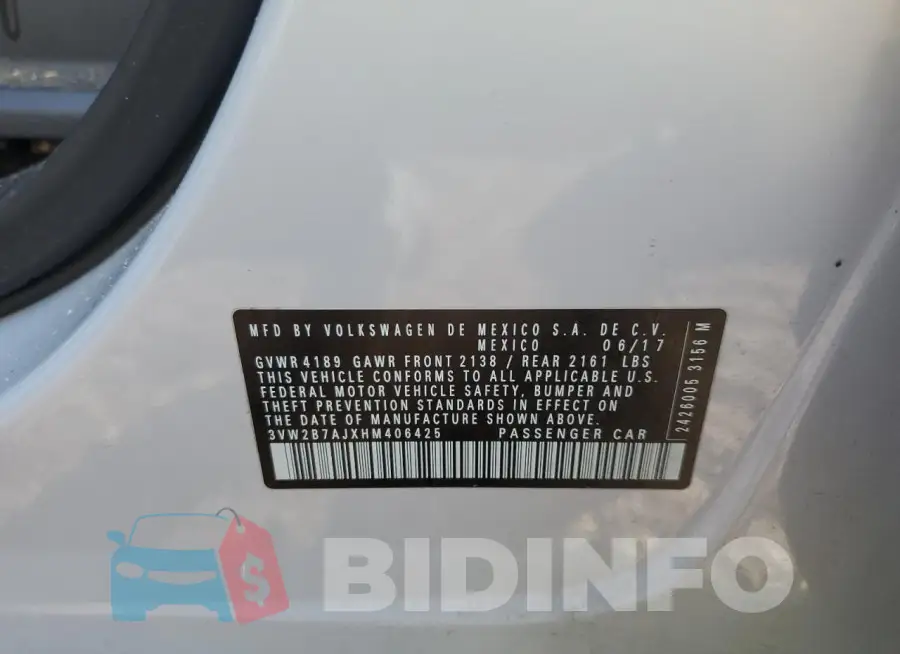 3VW2B7AJXHM406425 Photo# 13