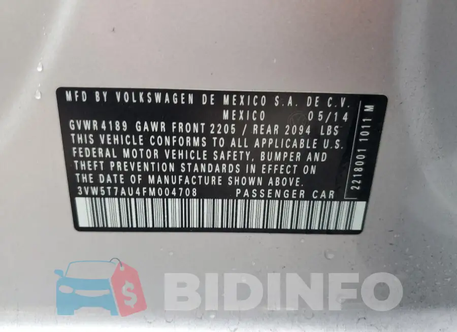 3VW5T7AU4FM004708 Photo# 13
