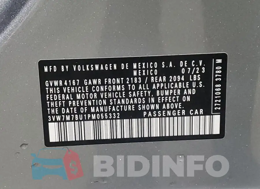 3VW7M7BU1PM055332 Photo# 12