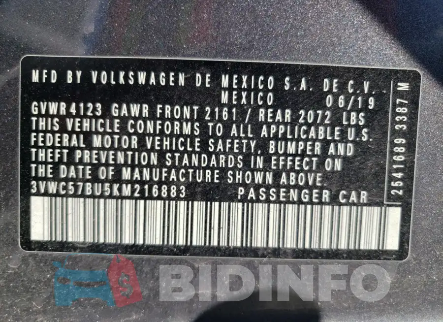 3VWC57BU5KM216883 Photo# 13