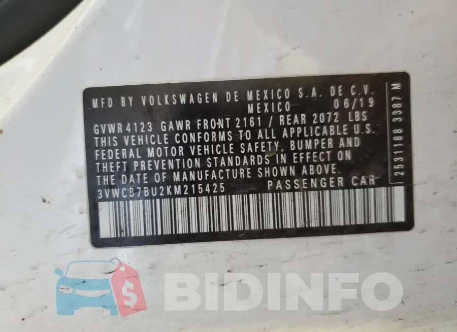 3VWCB7BU2KM215425 Photo# 12