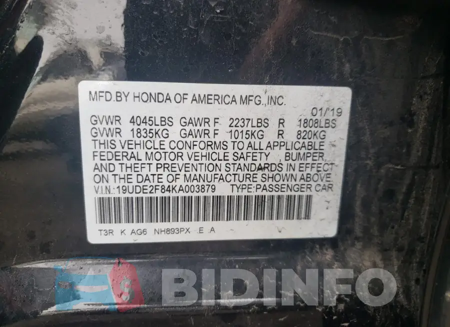 19UDE2F84KA003879 Photo# 13