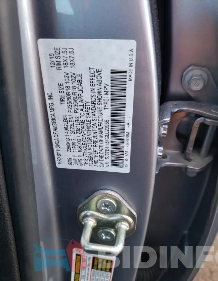 5J8TB4H54GL020955 Photo# 12