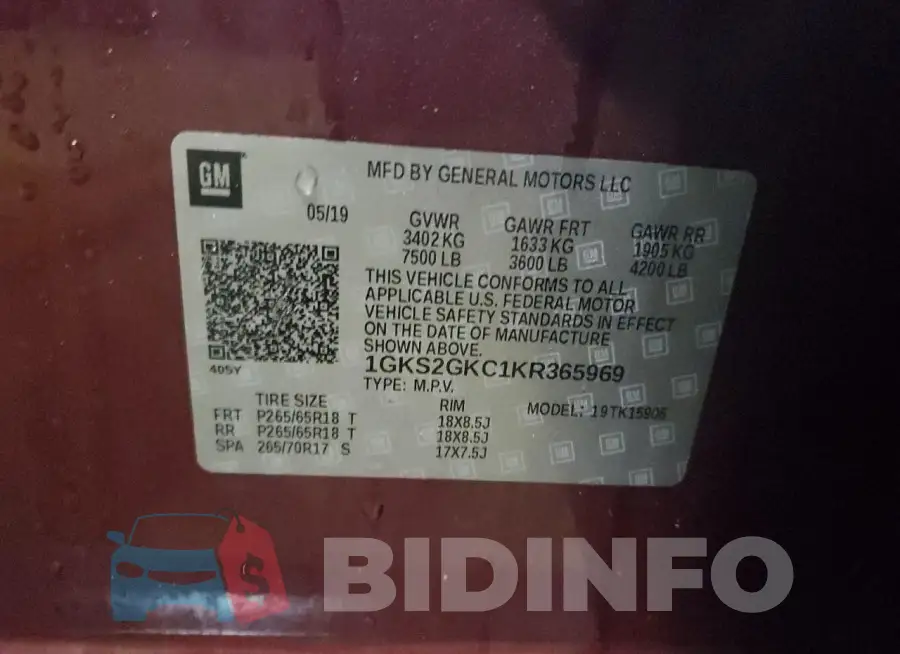 1GKS2GKC1KR365969 Photo# 13