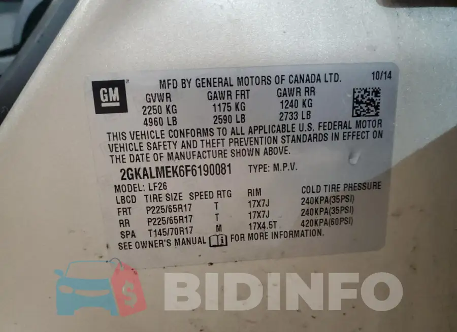 2GKALMEK6F6190081 Photo# 12