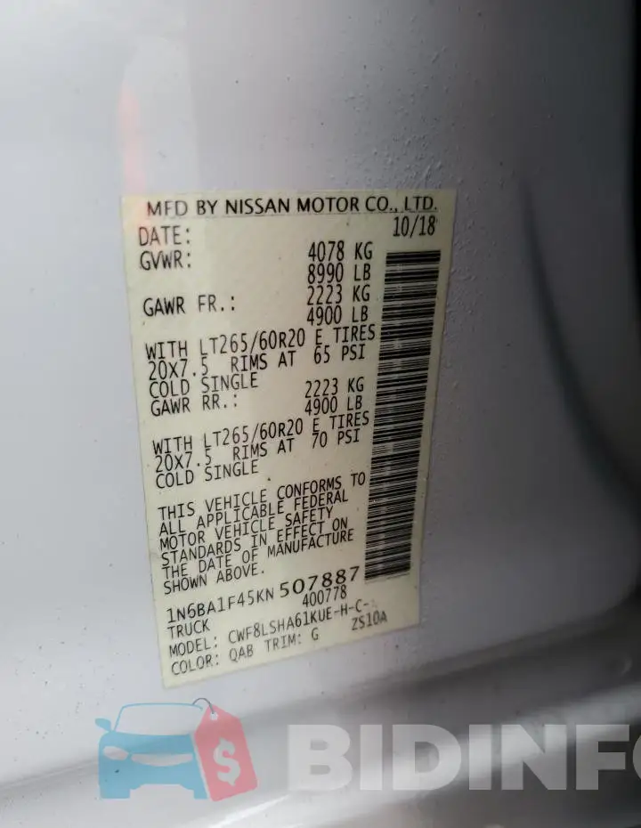 1N6BA1F45KN507887 Photo# 13