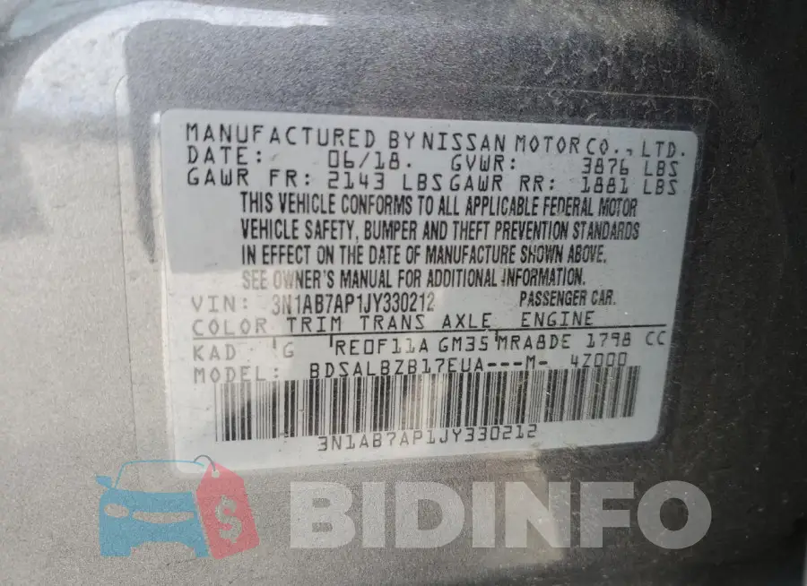 3N1AB7AP1JY330212 Photo# 13