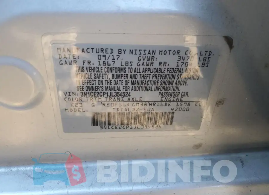 3N1CE2CP1JL354524 Photo# 13