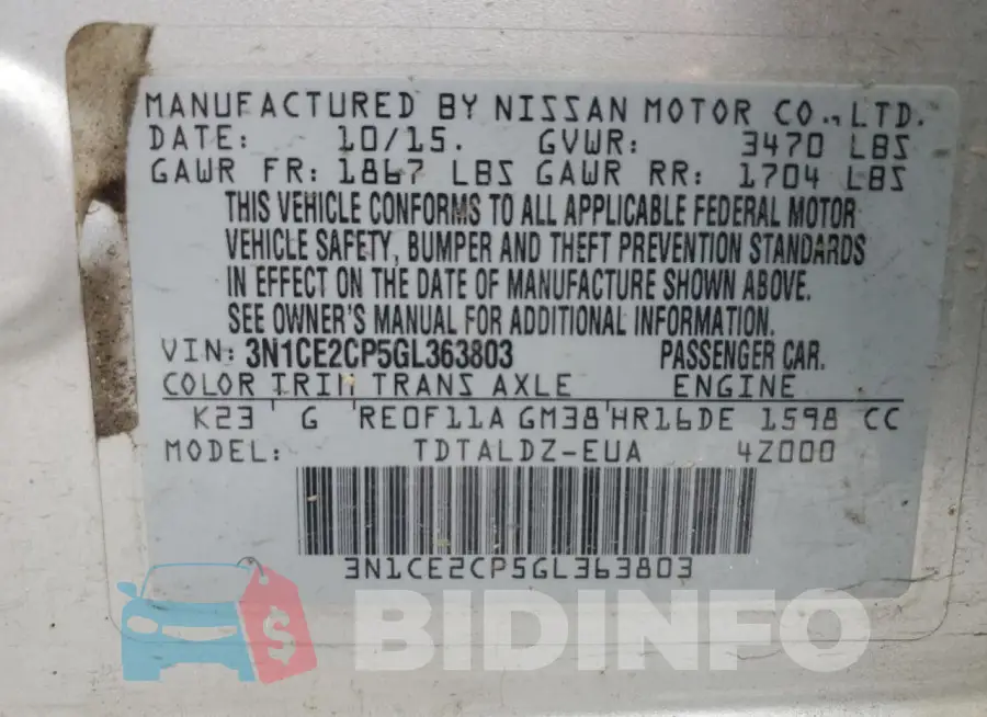 3N1CE2CP5GL363803 Photo# 13