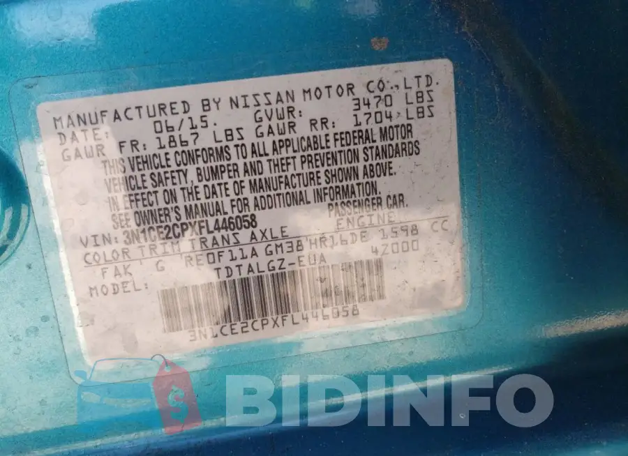 3N1CE2CPXFL446058 Photo# 13