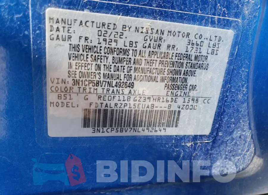 3N1CP5BV7NL492649 Photo# 13