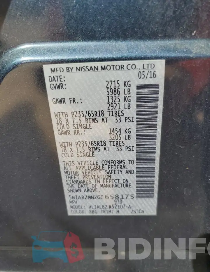 5N1AR2MN2GC658175 Photo# 13