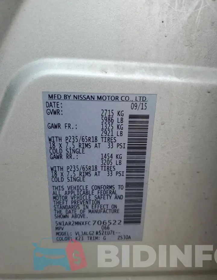 5N1AR2MNXFC706522 Photo# 12