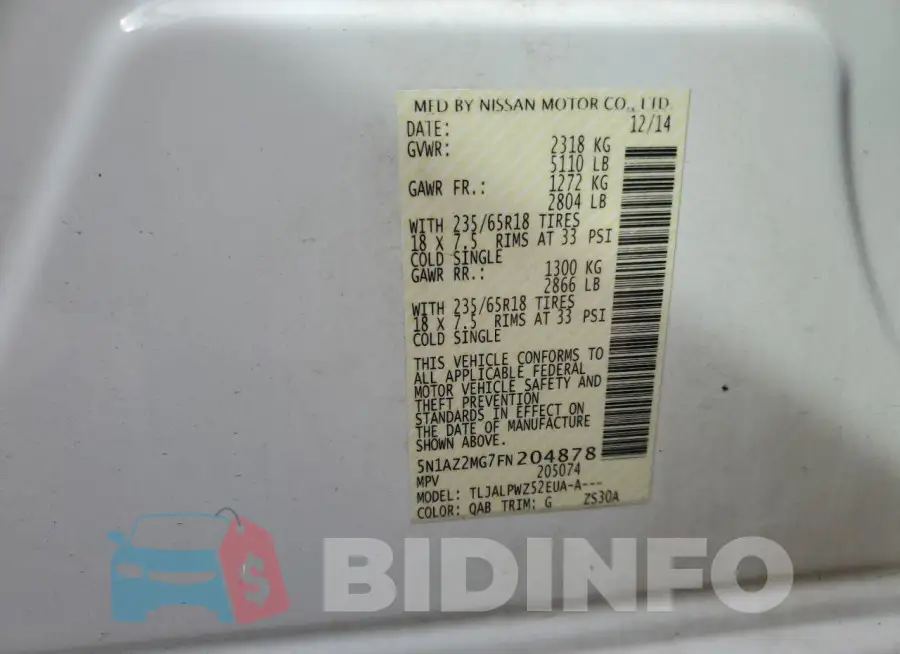 5N1AZ2MG7FN204878 Photo# 13