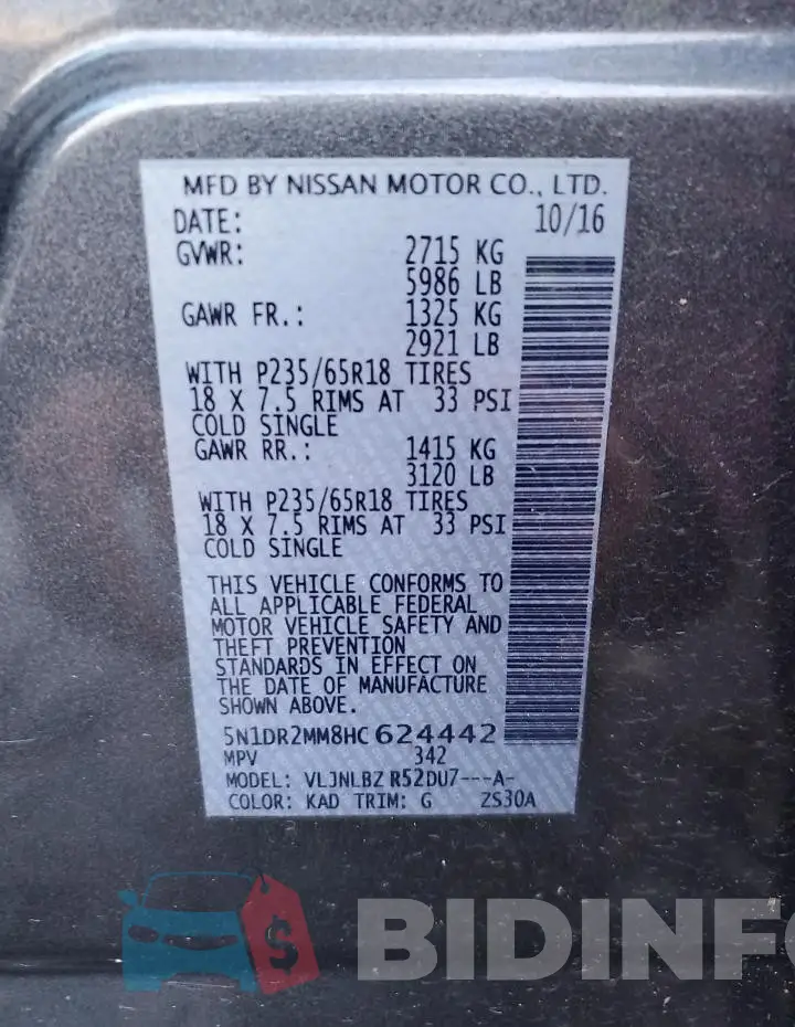 5N1DR2MM8HC624442 Photo# 13