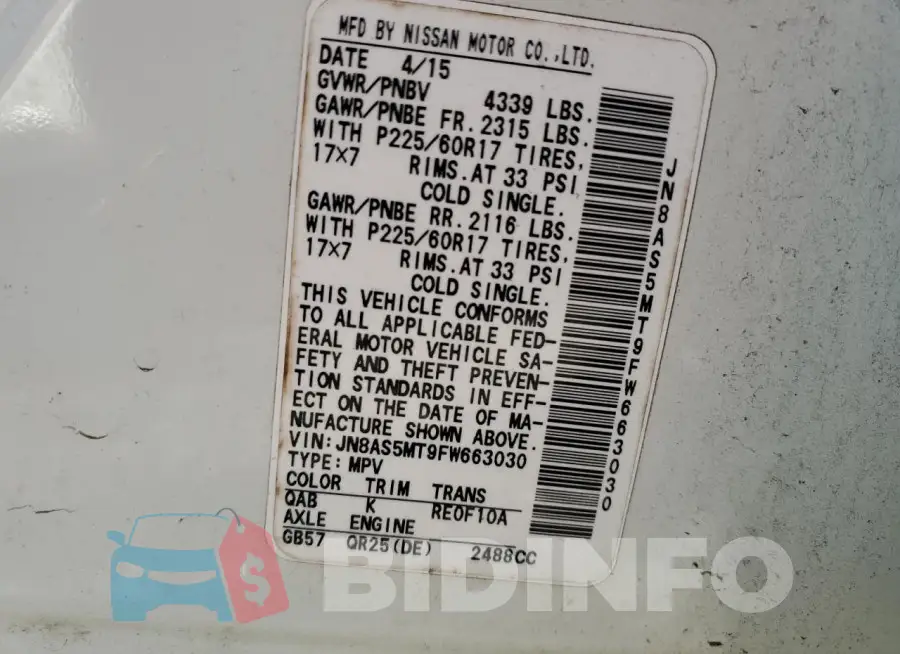 JN8AS5MT9FW663030 Photo# 14