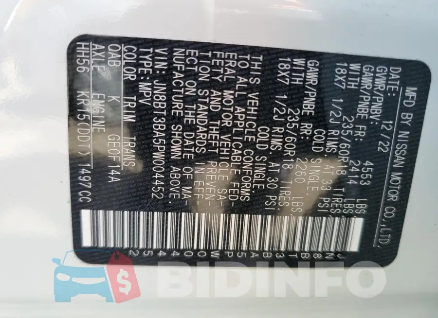 JN8BT3BA5PW004452 Photo# 14