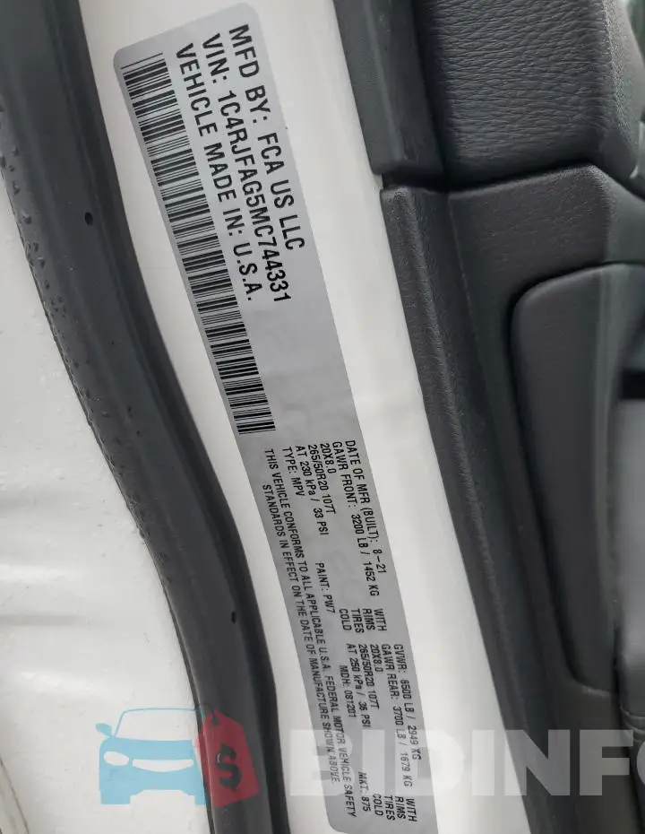 1C4RJFAG5MC744331 Photo# 12