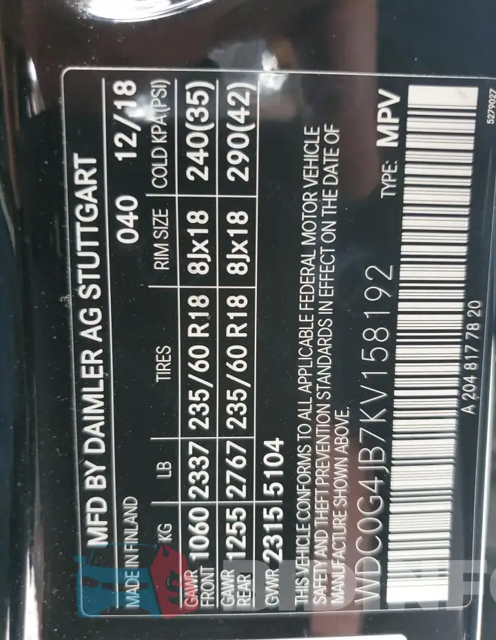 WDC0G4JB7KV158192 Photo# 12