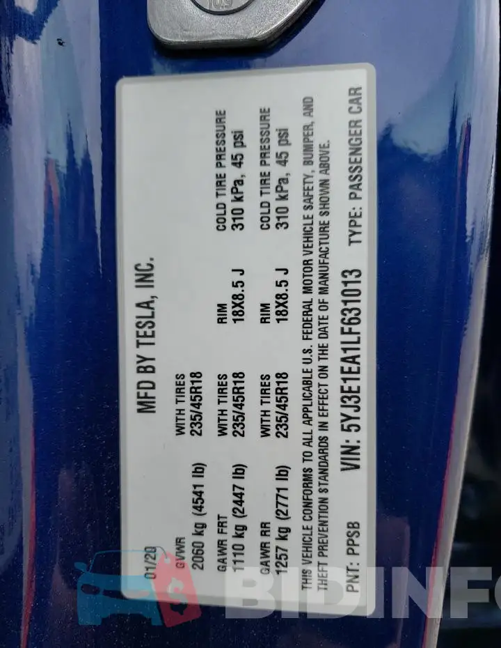 5YJ3E1EA1LF631013 Photo# 13