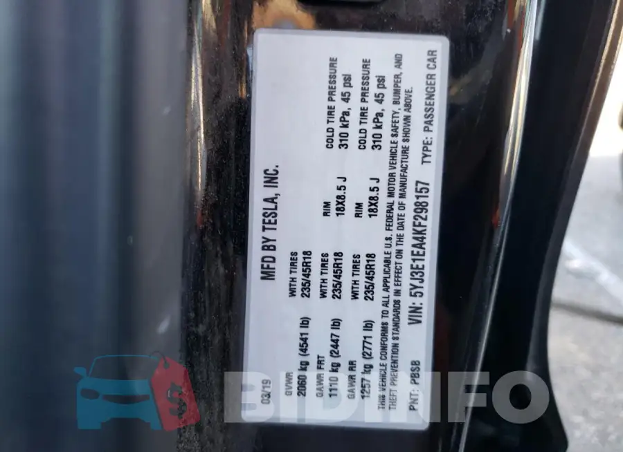 5YJ3E1EA4KF298157 Photo# 13