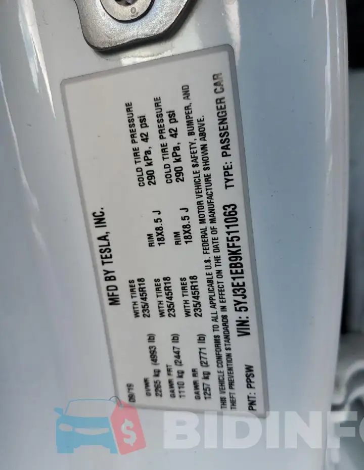 5YJ3E1EB9KF511063 Photo# 13