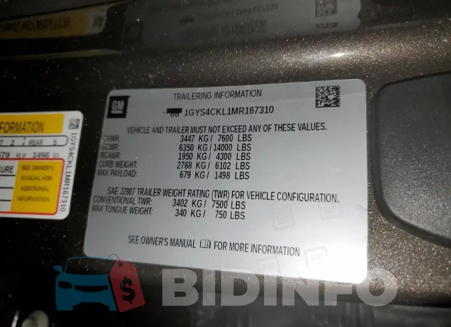 1GYS4CKL1MR167310 Photo# 13