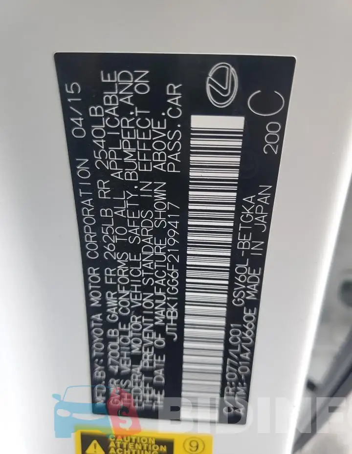 JTHBK1GG6F2199417 Photo# 12