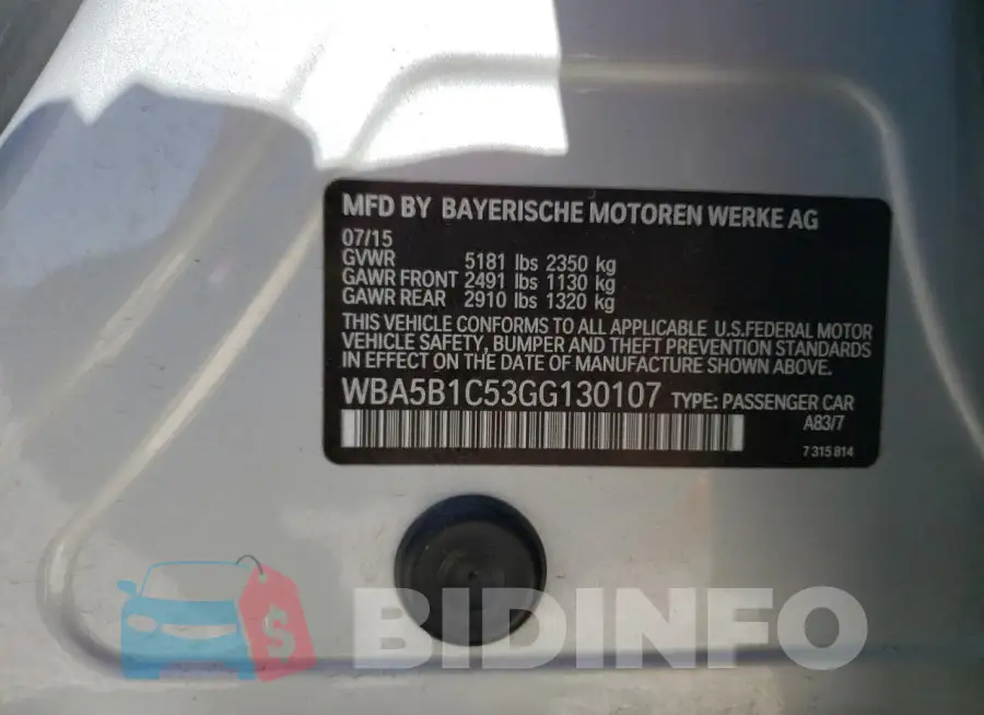 WBA5B1C53GG130107 Photo# 13